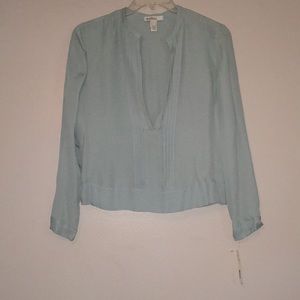 Realities 100% Genuine Silk Pleated Deep V Pale Baby Blue Top Rare NWT